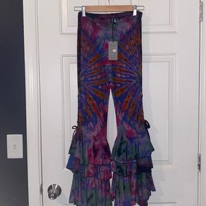 Sacred Threads Festival Hippie flare dancing Ruffled stretch pant Tie Dye